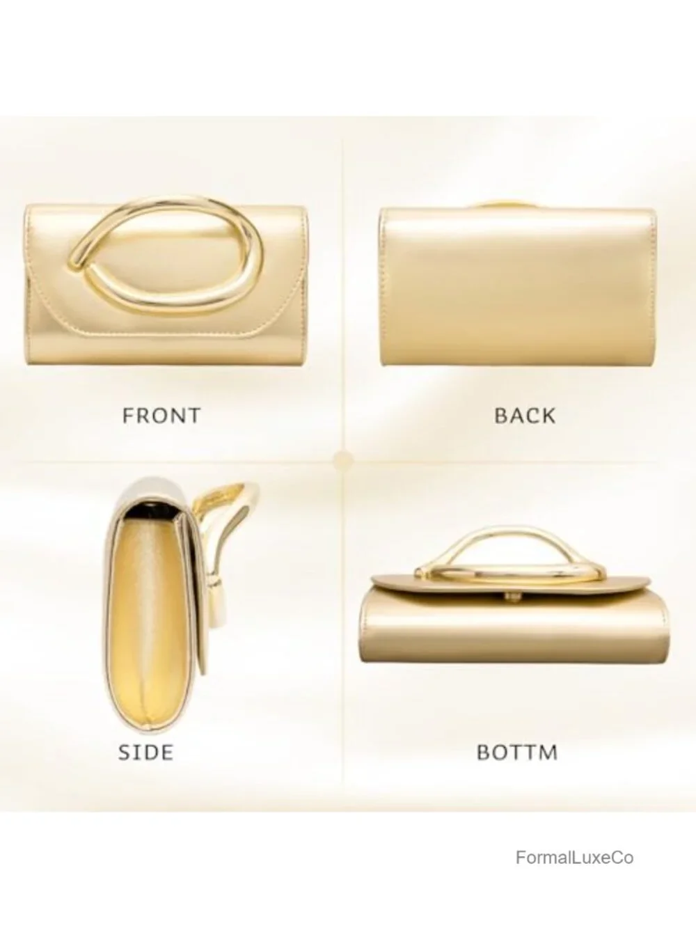 Faux Leather Evening Clutch with 3D Gold Handle and Chain for Weddings